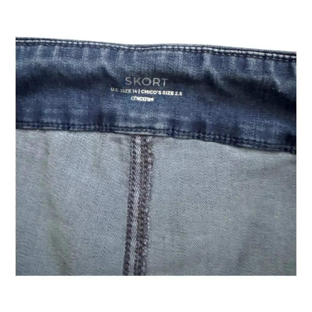 Chicos Skort Womens Size 2.5 US 14 Denim Blue Jean Pull On Stretch Shorts Skirt